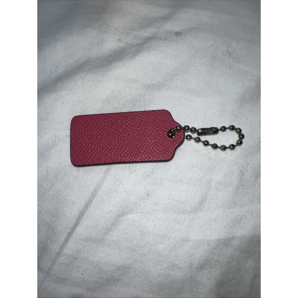 COACH 2" Hang Tag Fob Bag Charm Pink Raspberry Leather, Silver Ball Chain - Picture 2 of 2